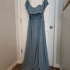 Elegant Slate Blue Ruffle Off-Shoulder Women's Dress